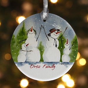 Snowman Family Personalized Porcelain Christmas Ornaments
