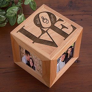 Personalized Wooden Photo Cubes   Romantic Ours Love Design