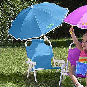 Personalized Child Beach Chair And Umbrella Set Blue