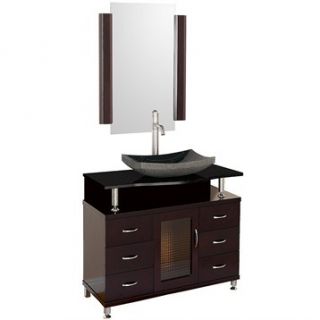 Accara 36 Bathroom Vanity with Drawers   Espresso w/ Black Granite Counter