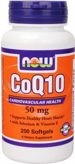 NOW Foods   CoQ10 Cardiovascular Health with Selenium and Vitamin E 50 mg.   200 Softgels