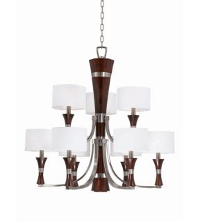 Brady 9 Light Chandeliers in Brushed Steel And Wood 32704