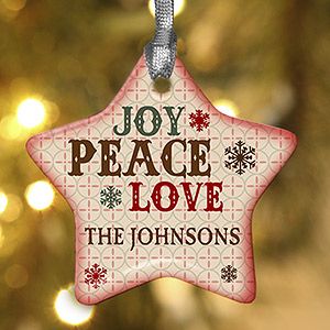 Personalized Star Christmas Ornaments   Joy, Peace, Love