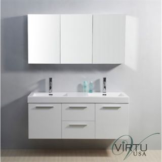 Virtu USA 54 Midori Double Sink Bathroom Vanity with Polymarble Countertop   Gl
