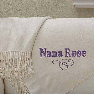 Personalized Throw Blankets   Embroidered Name   Ivory