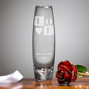 Gold Rose & Personalized Bud Vase   Love Blooms Eternal