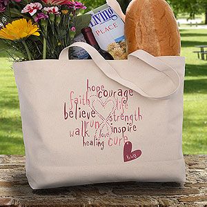 Personalized Breast Cancer Awareness Tote Bag   Hope, Courage, Life
