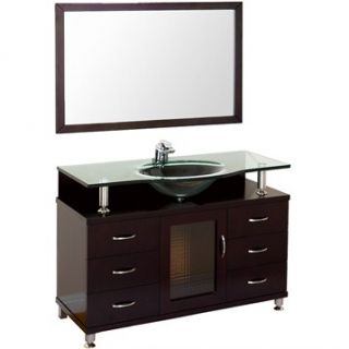 Accara 48 Bathroom Vanity with Drawers   Espresso w/ Clear or Frosted Glass Cou