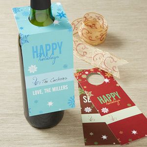Personalized Christmas Wine Bottle Tags   Seasons Greetings