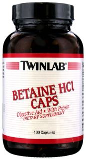 Twinlab   Betaine HCL with Pepsin   100 Capsules
