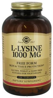 Solgar   L Lysine Free Form 1000 mg.   250 Tablets