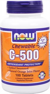 NOW Foods   Vitamin C 500 Chewable Antioxidant Protection Orange Juice Flavor   100 Chewable Tablets