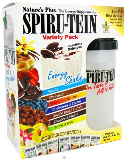 Natures Plus   Spiru Tein Variety Pack with Power Shaker Cup   7 x 1.2 oz. Packets