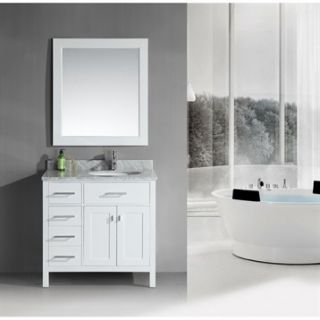Design Element London 36 Single Vanity with Drawers on the Left   Pearl White