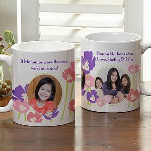 Personalized Photo Coffee Mug for Her   Floral Design