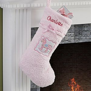 Personalized Babys First Christmas Stocking   Pink Chenille