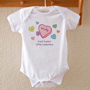 Candy Hearts Personalized Valentines Day Baby Bodysuit