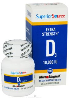 Superior Source   Vitamin D3 Extra Strength Instant Dissolve 10000 IU   100 Tablets