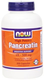 NOW Foods   Pancreatin High Potency 4X   500 mg.   250 Capsules