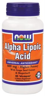 NOW Foods   Alpha Lipoic Acid 600 mg.   60 Vegetarian Capsules