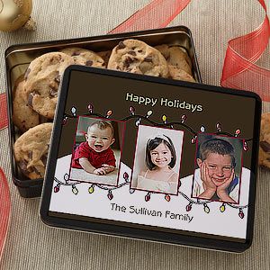 Christmas Lights Personalized Photo Cookie Gift Tins