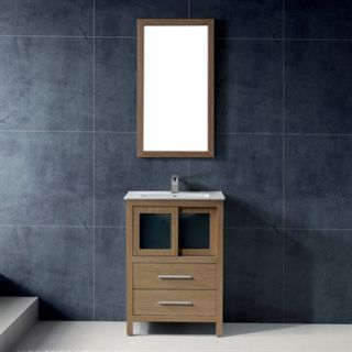 Vigo 24 inch Alessandro Single Bathroom Vanity with Mirror   White Oak