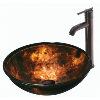 VIGO Brown and Gold Fusion Glass Vessel Sink and Faucet Set in Oil Rubbed Bronze