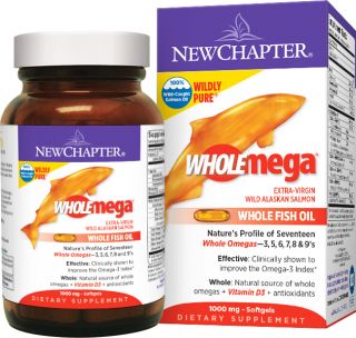 New Chapter   Wholemega Omega Extra Virgin Wild Alaskan Salmon Whole Fish Oil 1000 mg.   180 Softgels