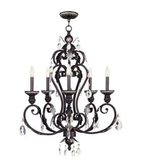 Iron & Crystal 5 Light Chandeliers in Hand Rubbed Bronze With Antique Silver Accents 8155 40