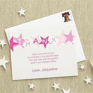 Girls Personalized Thank You Cards   Pink Stars
