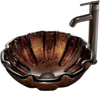 VIGO Walnut Shell Glass Vessel Sink and Faucet Set in Oil Rubbed Bronze