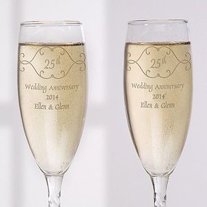 Personalized Anniversary Champagne Flutes   Engraved Crystal