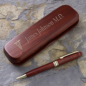 Engraved Rosewood Pen And Case Set   Medical Style