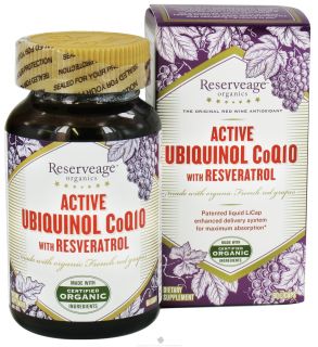 ReserveAge Organics   Active Ubiquinol CoQ10 with Resveratrol   60 Capsules