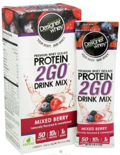 Designer Protein   Designer Whey Protein 2 Go Drink Mix Mixed Berry   5 x .56 oz(16g) Packets