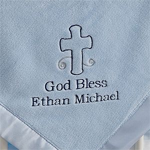Personalized Christian Baby Blankets   God Bless Baby   Blue