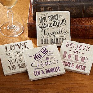 Personalized Stone Coaster Set   Love Quotes