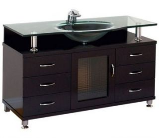 Accara 55 Bathroom Vanity with Drawers   Espresso w/ Clear or Frosted Glass Cou
