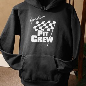 Pit Crew Personalized Car Racing Black Hooded Sweatshirt   Checkered Flag