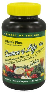 Natures Plus   Source Of Life Multi Vitamin & Mineral Supplement with Whole Food Concentrates   180 Tablets