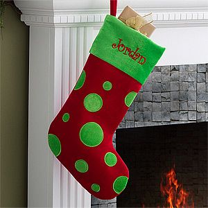 Personalized Polka Dots Christmas Stocking   Red & Green