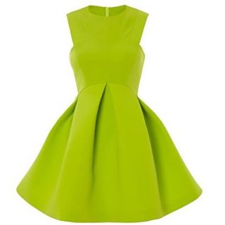 Sheinside Womens Green Round Neck Sleeveless Ruffle Flare Dress