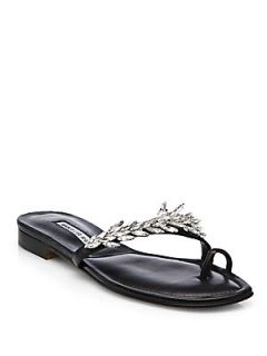 Manolo Blahnik Nadira Jeweled Metallic Leather Sandals