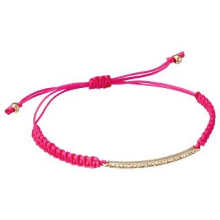 Womens Friendship Bracelet with Metal Pave Bar   Pink/Gold