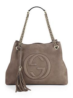 Gucci Soho Nubuck Leather Shoulder Bag   Grey
