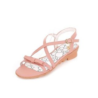 Leatherette Womens Low Heel Open Top Sandals With Bowknot Shoes (More Colors)