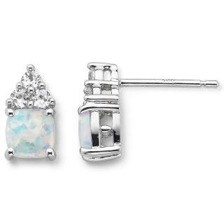 Sterling Silver Lab Created Opal & White Sapphire Earrings, Womens