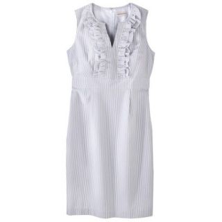 Merona Womens Seersucker Ruffle Neck Dress   Grey/White   16