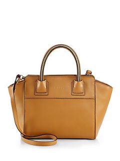 MILLY Logan Small Leather Tote   Caramel