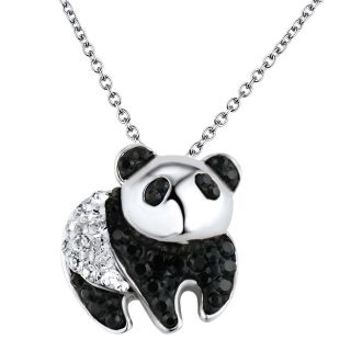 Sterling Silver Black & Clear Crystal Panda Pendant, Womens